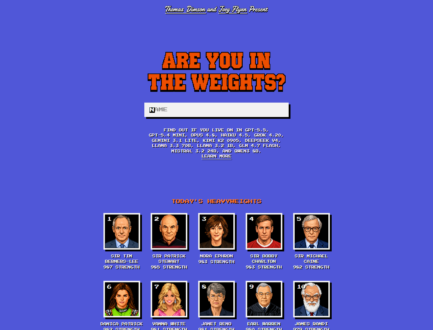 Screenshot of the Are You in the Weights website asking users to search whether they appear in model weights