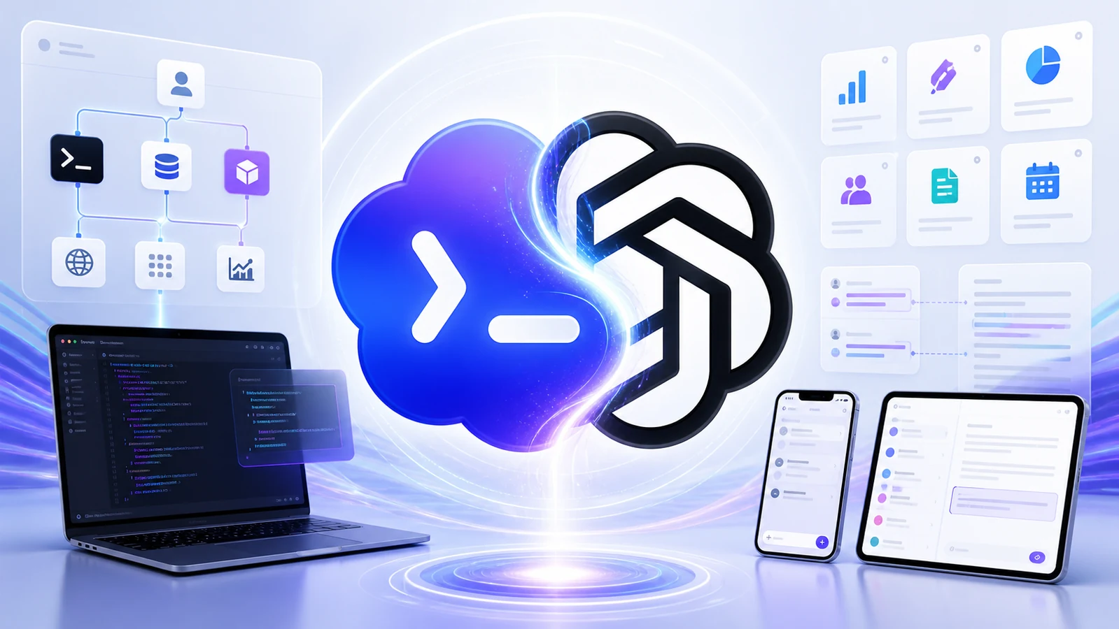 Codex and ChatGPT logo fusion showing Codex becoming part of a broader AI work platform