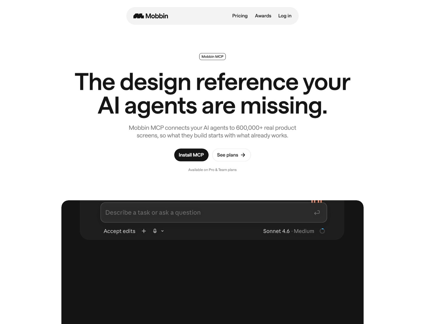 Screenshot of the official Mobbin MCP page showing the design reference your AI agents are missing