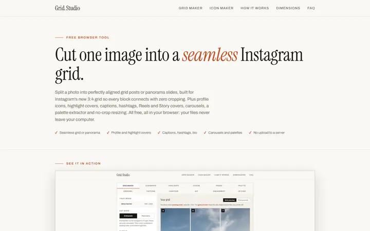Grid Studio Instagram tools page.