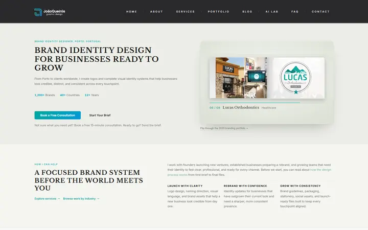João Queirós branding portfolio homepage.