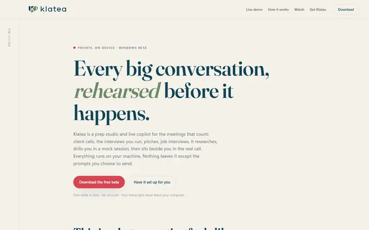 Klatea product site homepage.