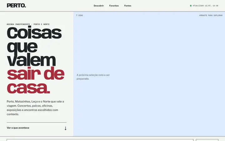 PERTO. events guide homepage.
