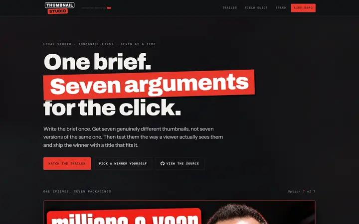 Thumbnail Studio product page.